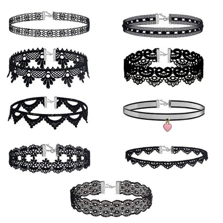 N300 9pcs Black Lace Gothic Lace Collars