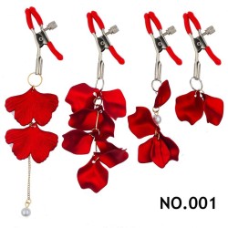 Red Petal Pearl Nipple Clip Clamp 4pcs Set