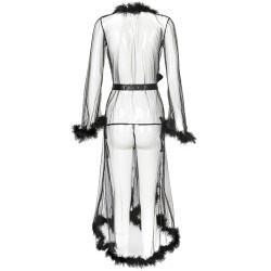 Long See-through Feather Mesh Night Robe