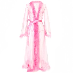 Long See-through Feather Mesh Night Robe