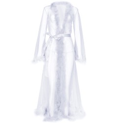 Long See-through Feather Mesh Night Robe