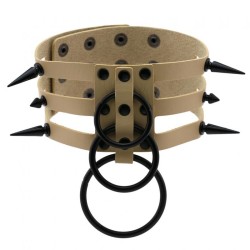 Three-row Black-ring Rivet Spiked Collar