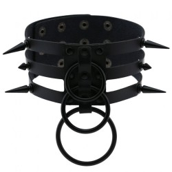 Three-row Black-ring Rivet Spiked Collar