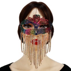 M100 Rhinestone Tassel Vintage Lace Mask