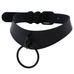 Black Round Ring Leather Collar