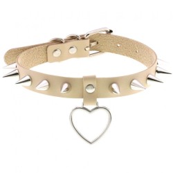 Spike Studded Heart Pendant Leather Collar