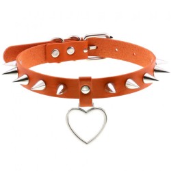 Spike Studded Heart Pendant Leather Collar