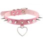 Spike Studded Heart Pendant Leather Collar