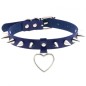 Spike Studded Heart Pendant Leather Collar