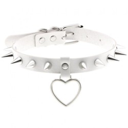 Spike Studded Heart Pendant Leather Collar