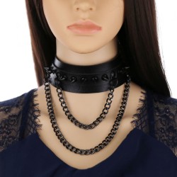 Rivet Collar With Double Black Chain