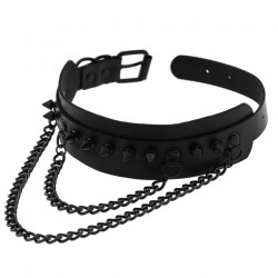 Rivet Collar With Double Black Chain