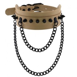 Rivet Collar With Double Black Chain