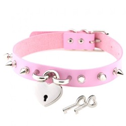 Studded Heart Lock Pendant Collar