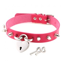 Studded Heart Lock Pendant Collar