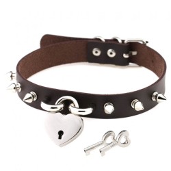 Studded Heart Lock Pendant Collar