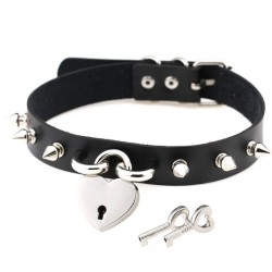 Studded Heart Lock Pendant Collar