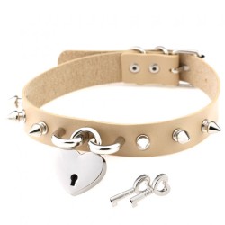 Studded Heart Lock Pendant Collar