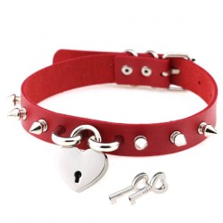 Studded Heart Lock Pendant Collar