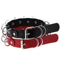 Multiple Rings Double Leather Collar