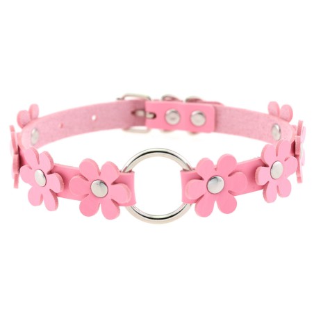 Flower PU Leather O-Ring Collar