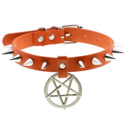 Rivet Pentagram Pendant Leather Choker