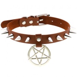 Rivet Pentagram Pendant Leather Choker