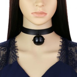 Leather Black Bell Pendant Collar