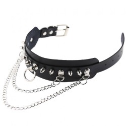 PU Leather Silver Nail Collar With Chain