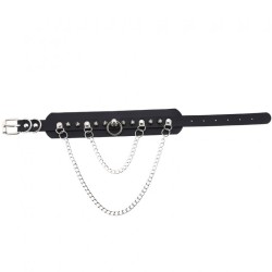 PU Leather Silver Nail Collar With Chain