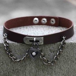 Heart Lock Leather Collar Neck Strap