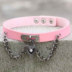 Heart Lock Leather Collar Neck Strap