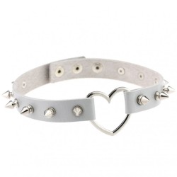 Sliver Heart Spiked Rivet Leather Collar