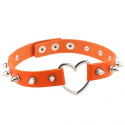 Sliver Heart Spiked Rivet Leather Collar