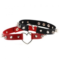 Sliver Heart Spiked Rivet Leather Collar