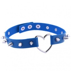 Sliver Heart Spiked Rivet Leather Collar