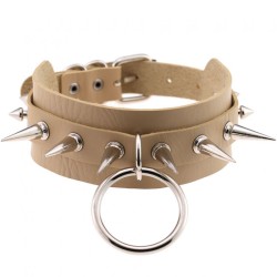 Double Layer PU Leather Silver Nail Collar