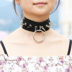 Double Layer PU Leather Silver Nail Collar