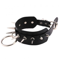 Double Layer PU Leather Silver Nail Collar