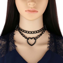 Black Heart Ring Chain Neck Necklace