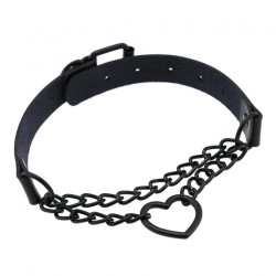 Black Heart Ring Chain Neck Necklace