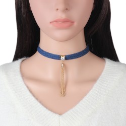 N314 Metal Tassel Denim Collar