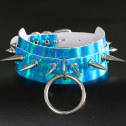 Double Layer PU Leather Silver Nail Collar - Laser