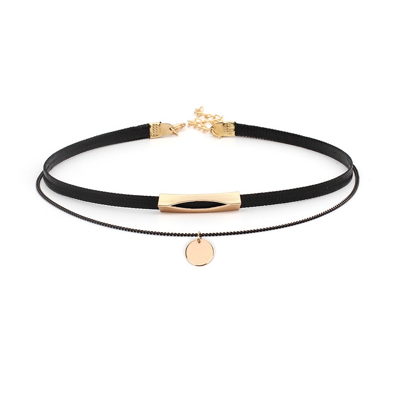 Dics Pendant Suede Choker Necklace