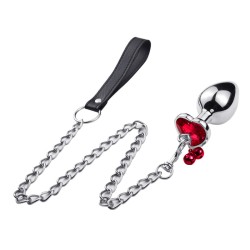 Leash Chain Heart Jeweled Anal Plug with Bell