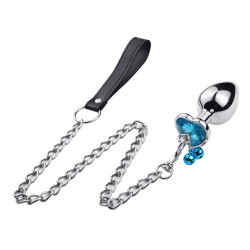 Leash Chain Heart Jeweled Anal Plug with Bell