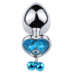 Leash Chain Heart Jeweled Anal Plug with Bell