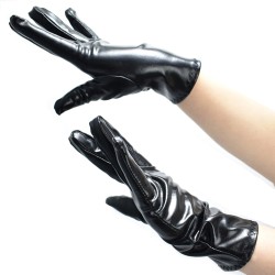 Pure Black Faux Leather Show Golves