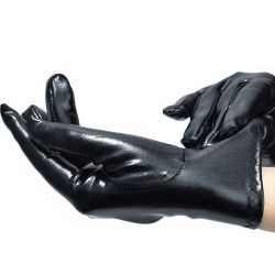 Pure Black Faux Leather Show Golves