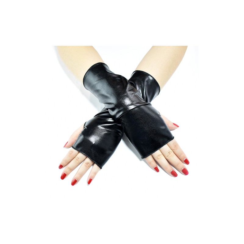 Short Patent Leather Dancing Fingerless Gloves